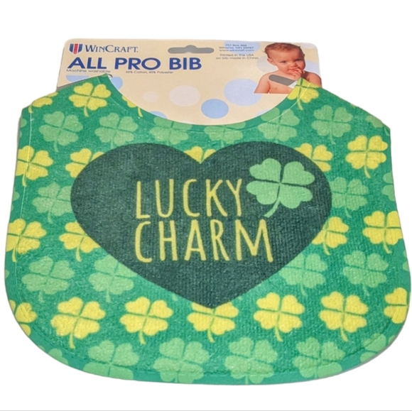 Wincraft Lucky Charm Green & Yellow Shamrock Clover Irish All Pro Baby Bib NWT - Picture 1 of 8
